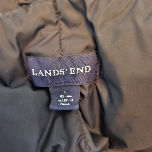 Lands End Goose Down‎ Puffer Vest Men's Large 42-44 Black Outdoors Snaps Quilted - Picture 7 of 9